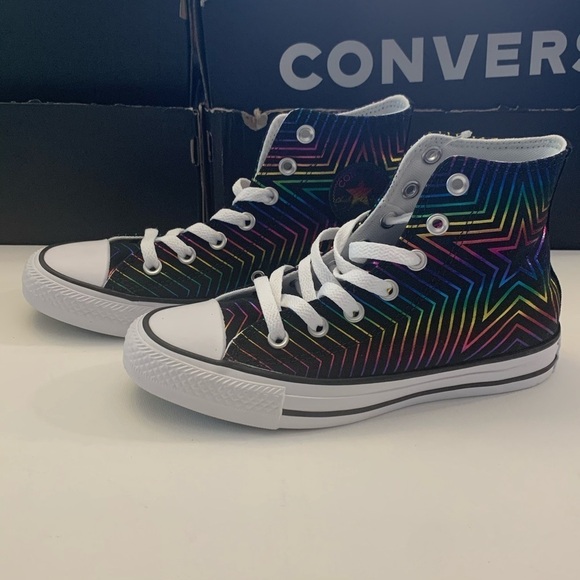 CONVERSE Black with Rainbow Stars Chuck Taylor All Stars Sneakers - Picture 9 of 15